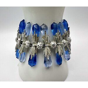 Vintage Glambur Retro 50s Dreamy Blue Lucite and Silver Tone  Bracelet